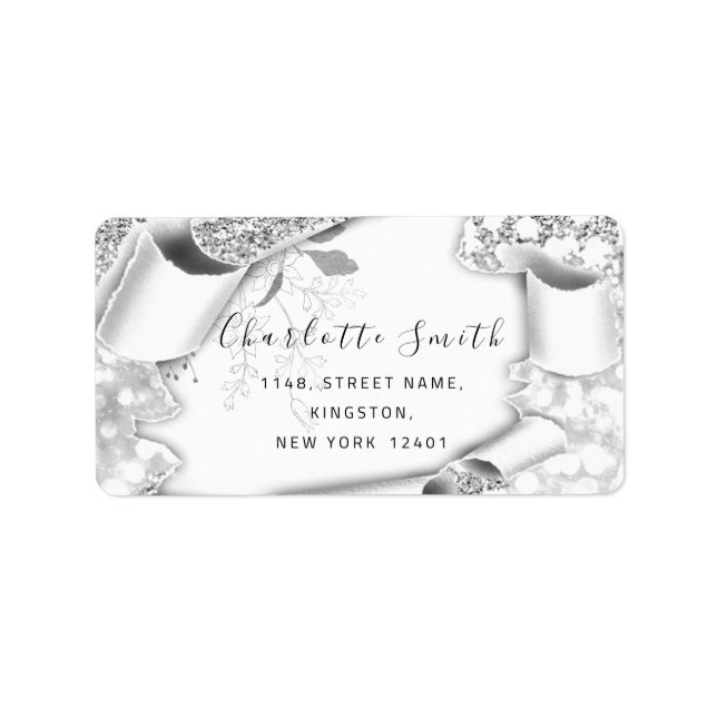 Bridal RSVP Wedding 3D Silver Frame Glitter Label (Front)
