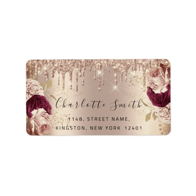 Bridal RSVP Wedding Drips Floral Rose Marsala Label (Front)