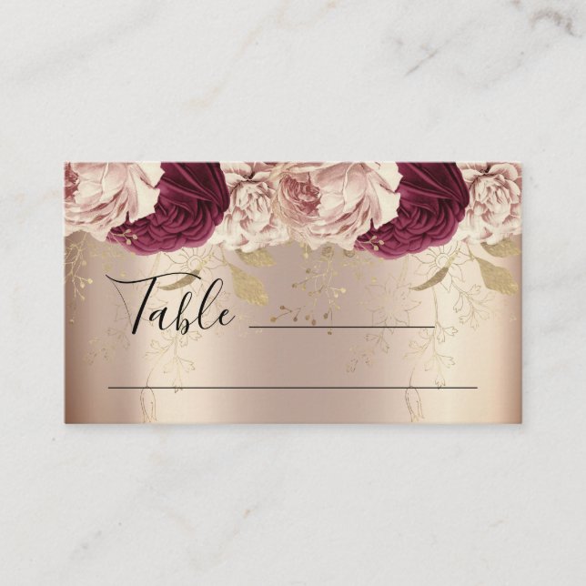 Bridal RSVP Wedding Drips Floral Rose Marsala Place Card (Front)