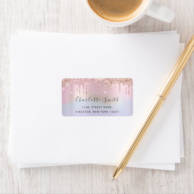 Bridal RSVP Wedding Drips Rose Holograph Label (Insitu)