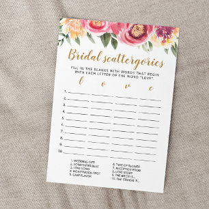 Bridal Scattergories editable Bridal Shower Card