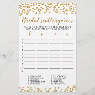 Bridal Scattergories editable game Bridal Shower