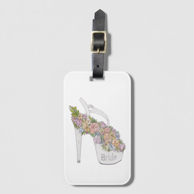 Bridal Shoe and Bouquet Luggage Tag (Front Vertical)
