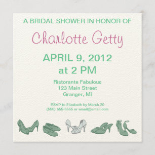 Bridal Shoes Bridal Shower Invitations Green/White