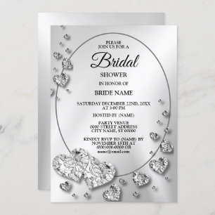Bridal Show Party Silver Grey Shiny Hearts Elegant Invitation
