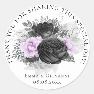 Bridal Shower 16th Thank Black Pink White Flower Classic Round Sticker