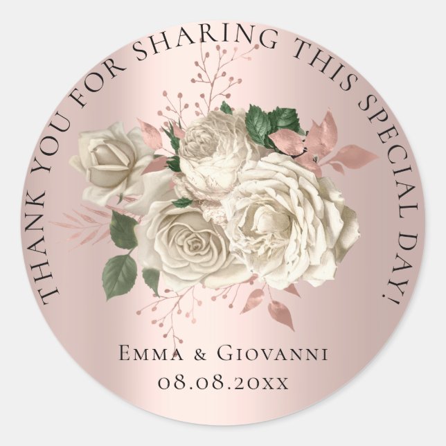 Bridal  Shower 16th Thank Floral White IvoryWreath Classic Round Sticker (Front)