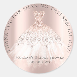 Bridal  Shower 16th Thank Glitter Pink Rose Classic Round Sticker