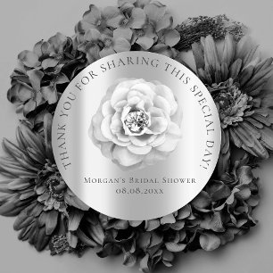 Bridal  Shower 16th Thank Rose Grey Silver Classic Round Sticker