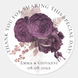 Bridal  Shower 16th Thank Rose Wreath Flower White Classic Round Sticker