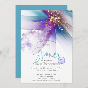 BRIDAL SHOWER   Abstract Alcohol Ink Teal Amethyst Invitation