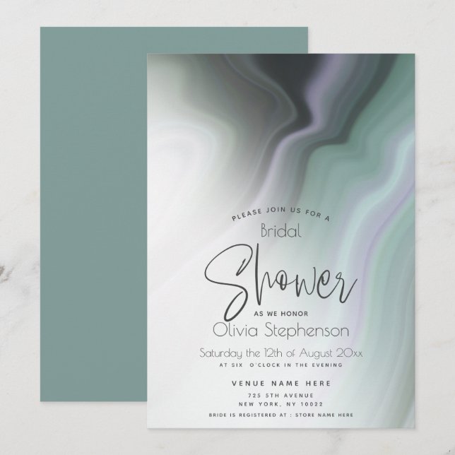 BRIDAL SHOWER | Abstract Dusty Sage and Violet Invitation (Front/Back)
