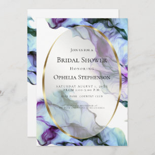 BRIDAL SHOWER   Abstract Ink Vibrant Indigo Teal Invitation