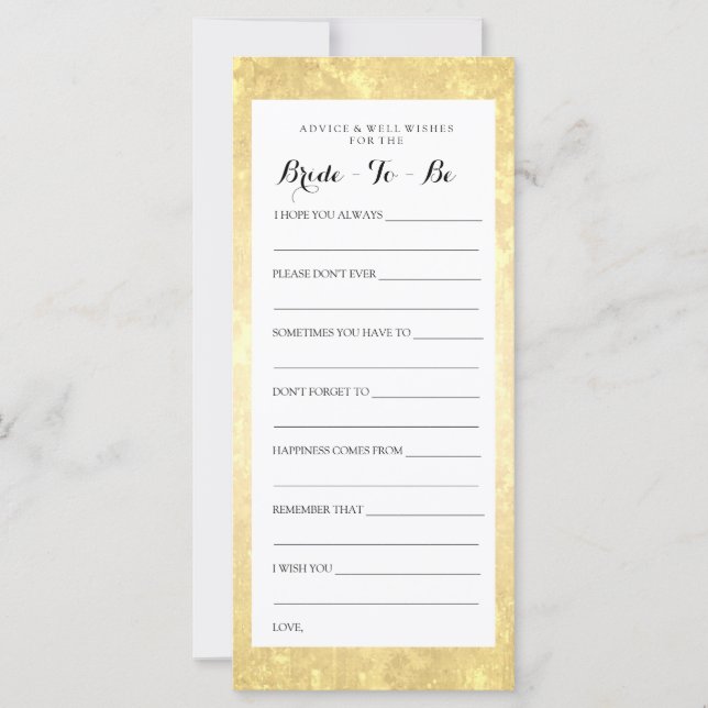 Bridal Shower Advice Card Gold Foil Stars Confetti (Front)