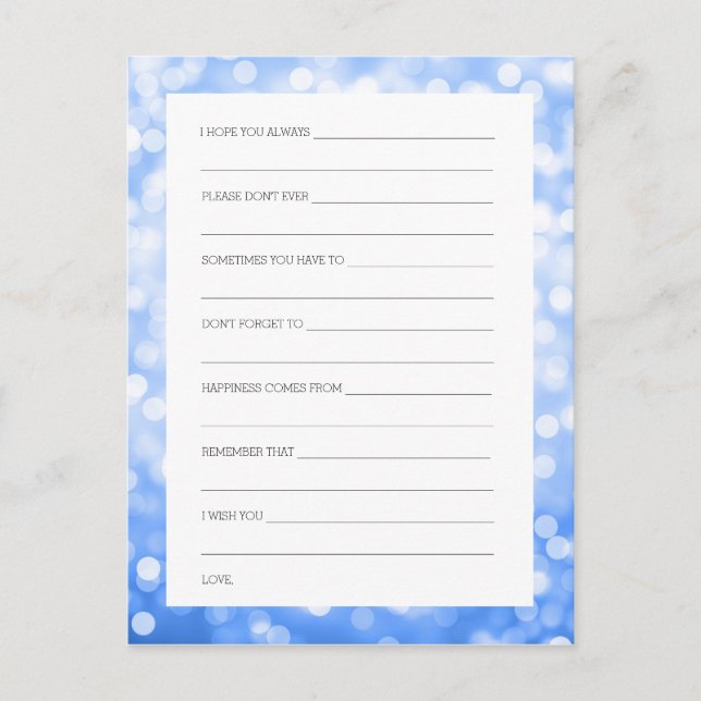 Bridal Shower Advice Cards Blue Glitter Lights (Front)