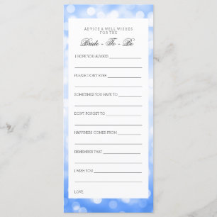 Bridal Shower Advice Cards Blue Glitter Lights