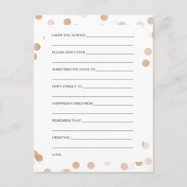 Bridal Shower Advice Cards Copper Foil Glitter (Front)