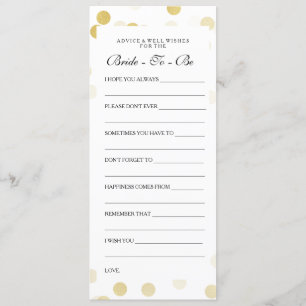 Bridal Shower Advice Cards Faux Gold Foil Glitter