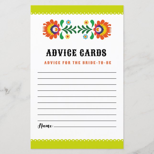Bridal Shower Advice Cards Games Fiesta Cards (Front)