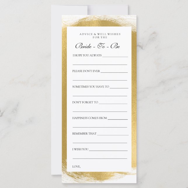 Bridal Shower Advice Cards Gold Paint Look (Front)