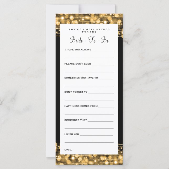 Bridal Shower Advice Cards Party Sparkles Gold (Front)