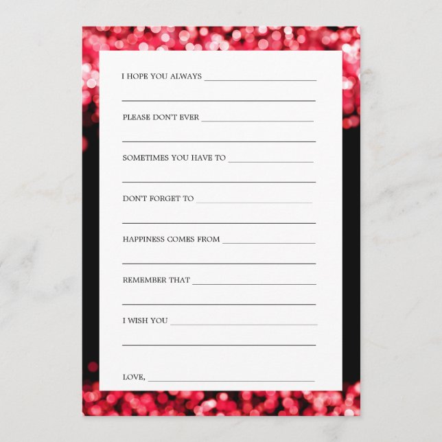 Bridal Shower Advice Cards Red Lights (Front)
