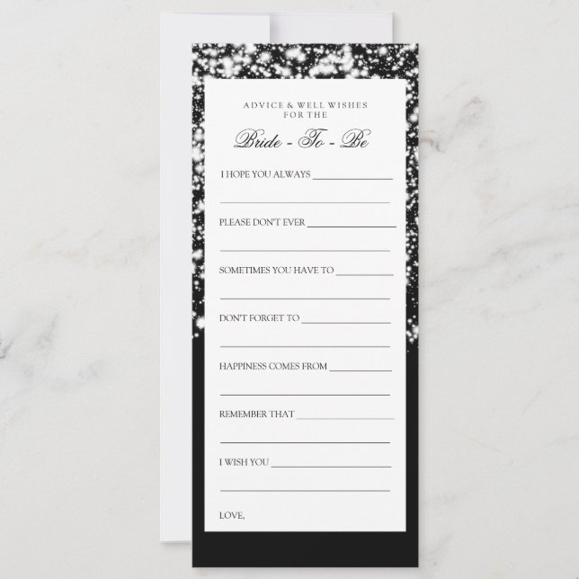 Bridal Shower Advice Cards Silver Midnight Glam (Front)