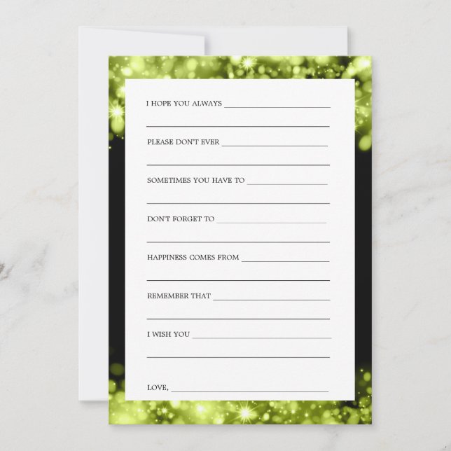 Bridal Shower Advice Chartreuse  Sparkling Lights Invitation (Front)
