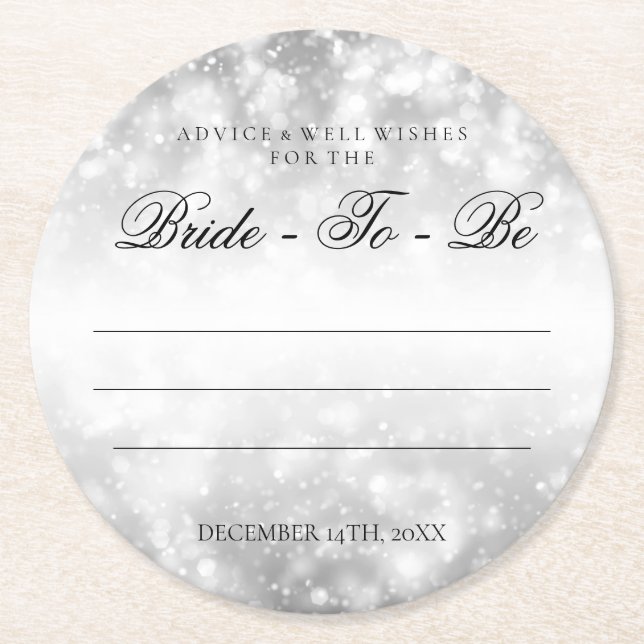 Bridal Shower Advice Silver Shimmer Lights Round Paper Coaster (Front)