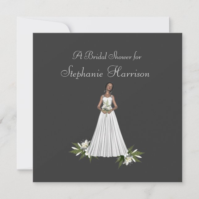 "Bridal Shower" African-Amer Bride [2b] Lily White Invitation (Front)