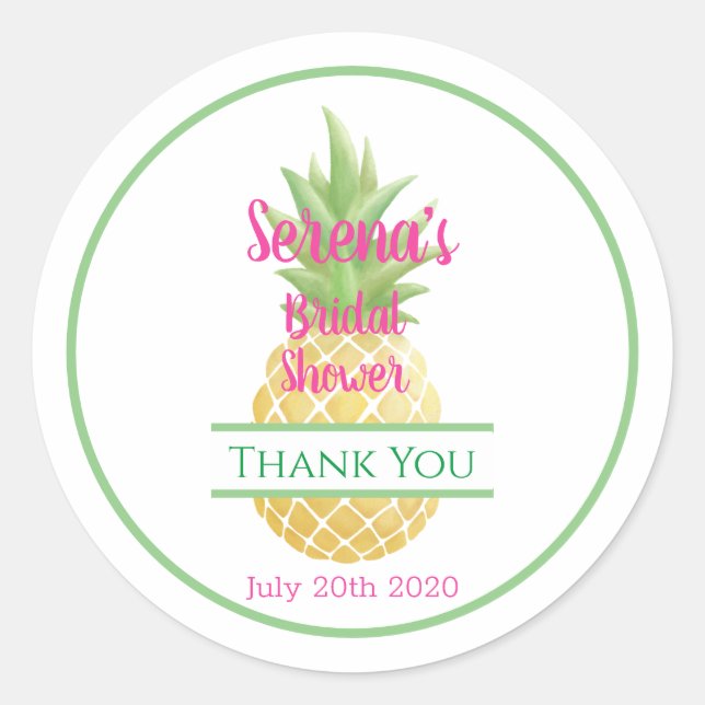 Bridal Shower Aloha Bride Pineapple Thank You Classic Round Sticker (Front)