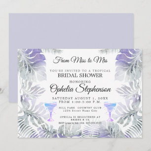 Bridal Shower Amethyst Tropical Leafy Watercolor Invitation