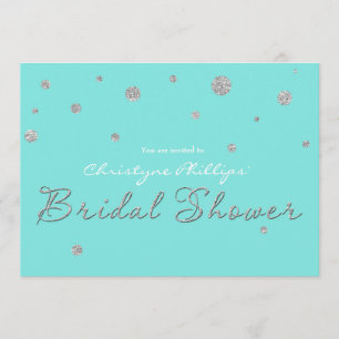 BRIDAL SHOWER Aqua Blue Silver Glitter Modern Card