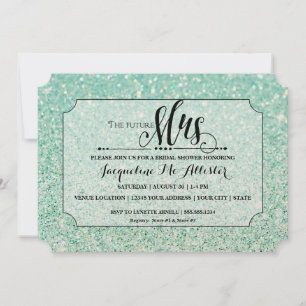 Bridal Shower Aqua Glitter Future Mrs. Ticket Invitation