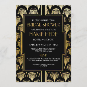 Bridal Shower Art Deco 1920's Black and Gold Party Invitation