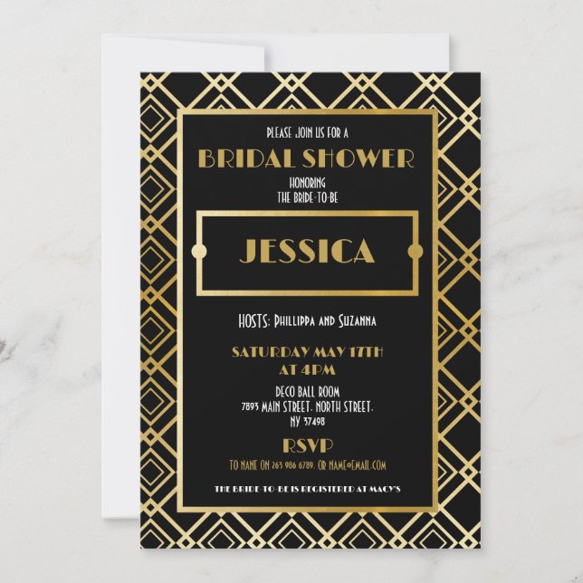 Bridal Shower Art Deco 1920's Gold Party Invite (Front)