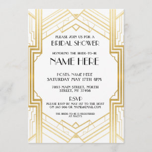 Bridal Shower Art Deco 1920's Gold Party Invite