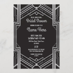 Bridal Shower Art Deco 1920's Silver Party Invite