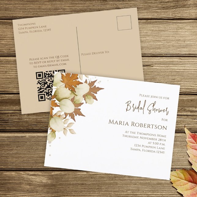 Bridal Shower Autumn Fall Greenery Leaves QR Code Postcard (Creator Uploaded)