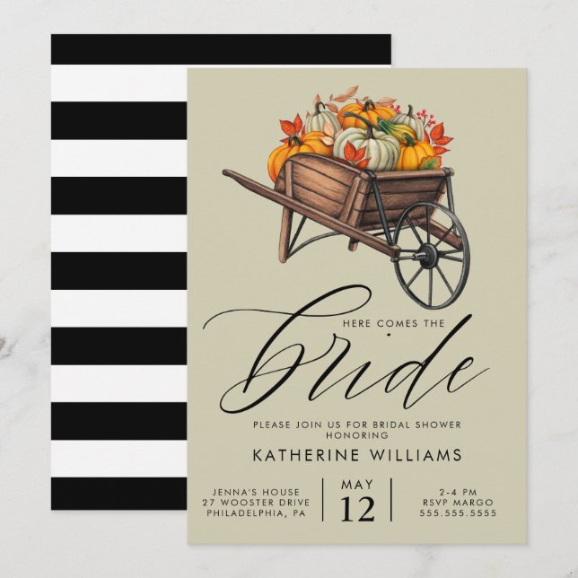 BRIDAL SHOWER | Autumn Fall Wheel Barrel Floral Invitation (Front/Back)