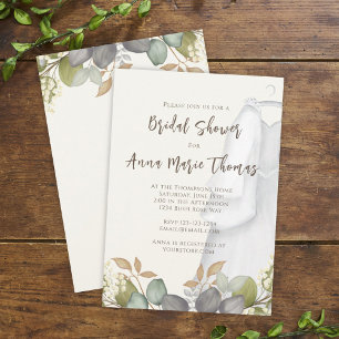 Bridal Shower Autumn Leaves Wedding Dress Elegant Invitation