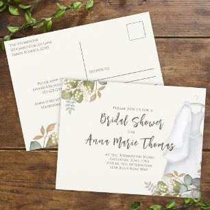 Bridal Shower Autumn Leaves Wedding Dress Elegant  Postcard