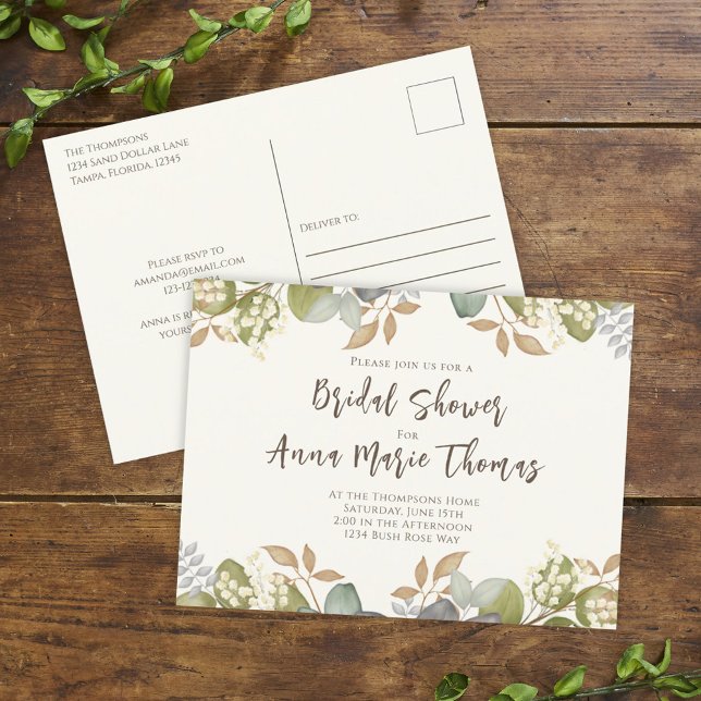 Bridal Shower Autumn Leaves Wedding Dress Elegant Postcard (Creator Uploaded)
