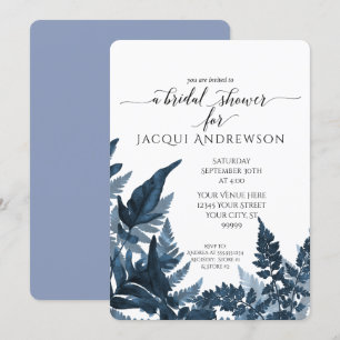 Bridal Shower Azure Blue Fern Foliage Botanical Invitation