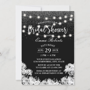 Bridal Shower Baby's Breath Modern Black Glitter Invitation