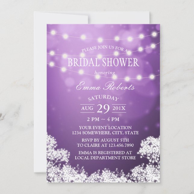 Bridal Shower Baby's Breath Modern Purple Invitation (Front)
