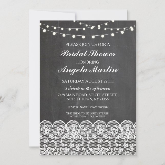 Bridal Shower Bachelorette Party Chalk Lace Invite (Front)