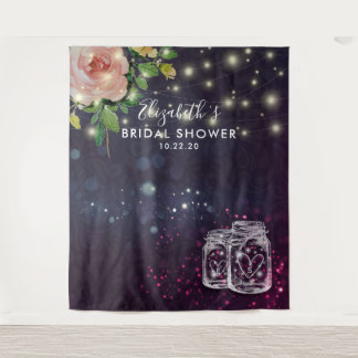 Bridal Shower Backdrop Floral Mason Jar Lights Tapestry