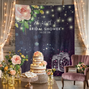 Bridal Shower Backdrop Floral Mason Jar Lights Tapestry