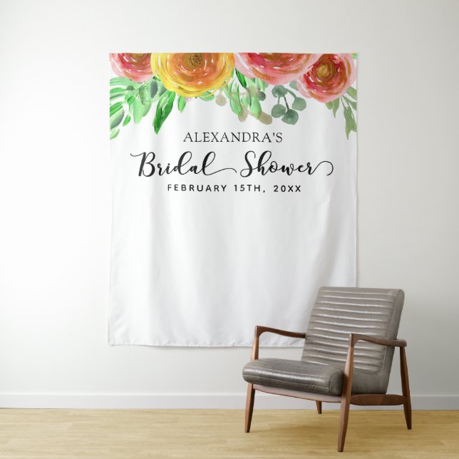 Bridal Shower Backdrop Floral Photo Backdrop Tapestry (In Situ)